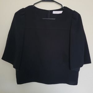 See by Chloe blouse black cropped split sleeve butterfly modest work office